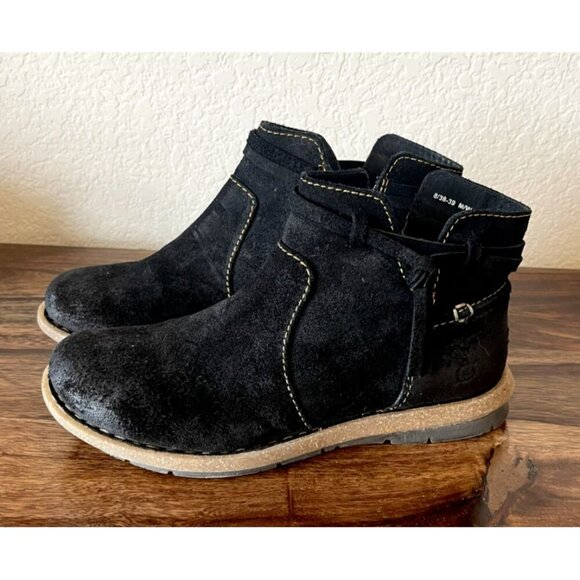 Born Wynter Boots Black Suede Leather Womens 8 38/39 Ankle Bootie BR0017409 Cork - Picture 1 of 7